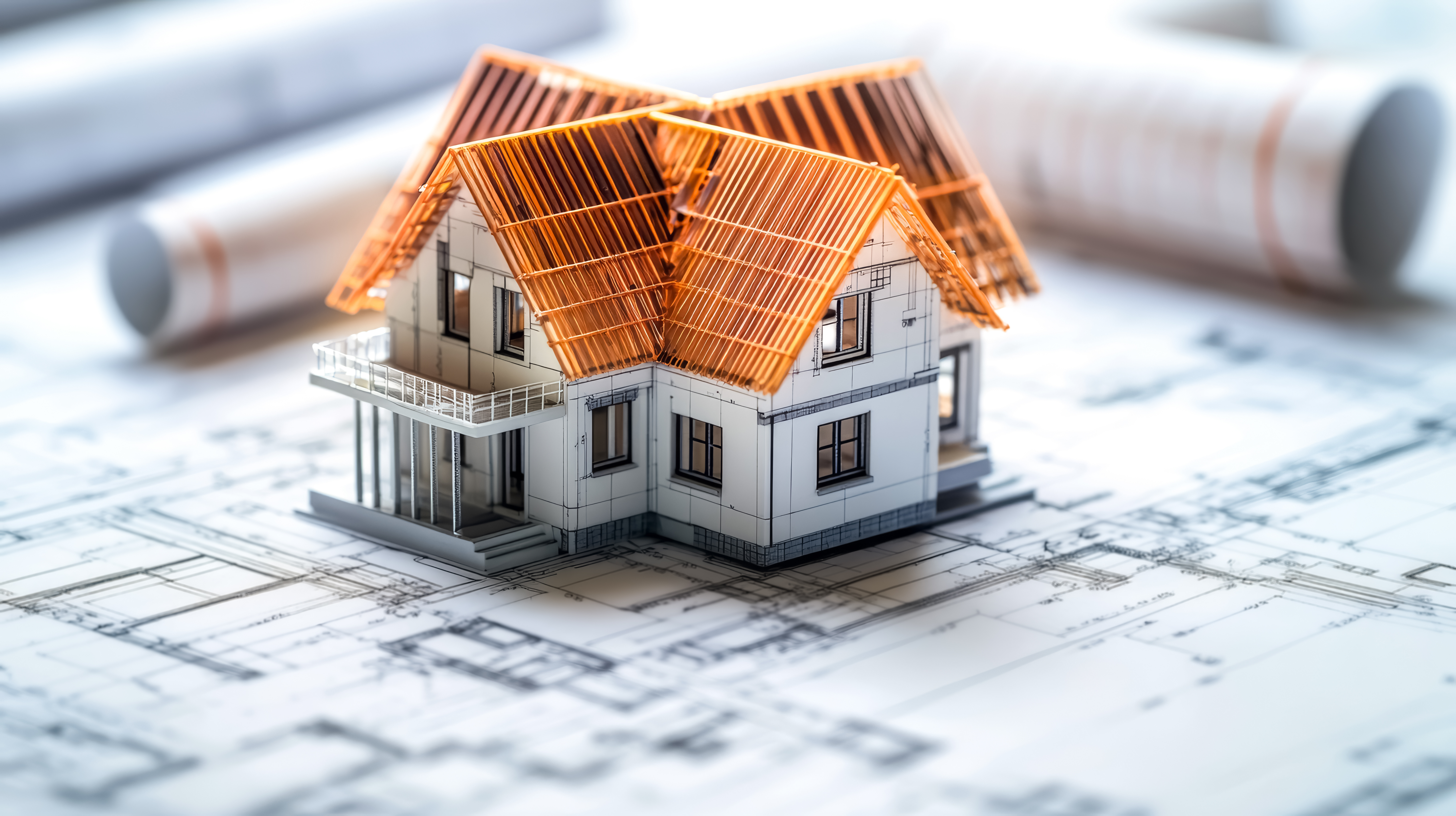 3D Hausmodell mit Architekturplan